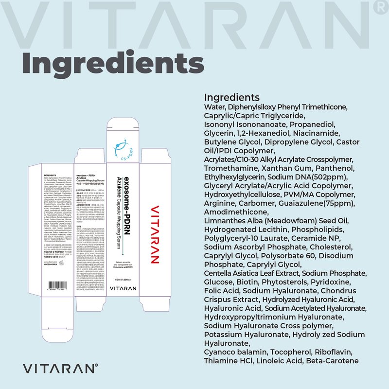 VITARAN exsome PDRN AZULENE CAPSULE WRAPPING SERUM, The rejuvenation energy of the original salmon PDRN. Azulene's skin calming effect, completion of glowing skin. Korean skincare