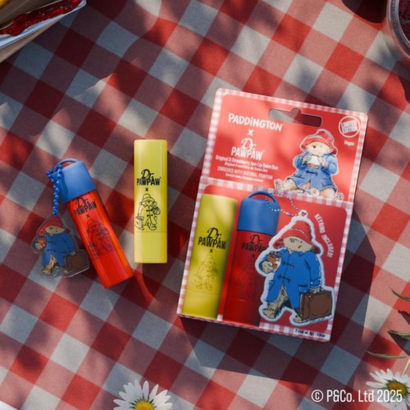 Dr. PawPaw Paddington Lip Balm Duo with Keyring - Original, Strawberry - Natural Balm with Aloe Vera - Gluten Free Lip Moisturizer to Hydrate - 2 pc