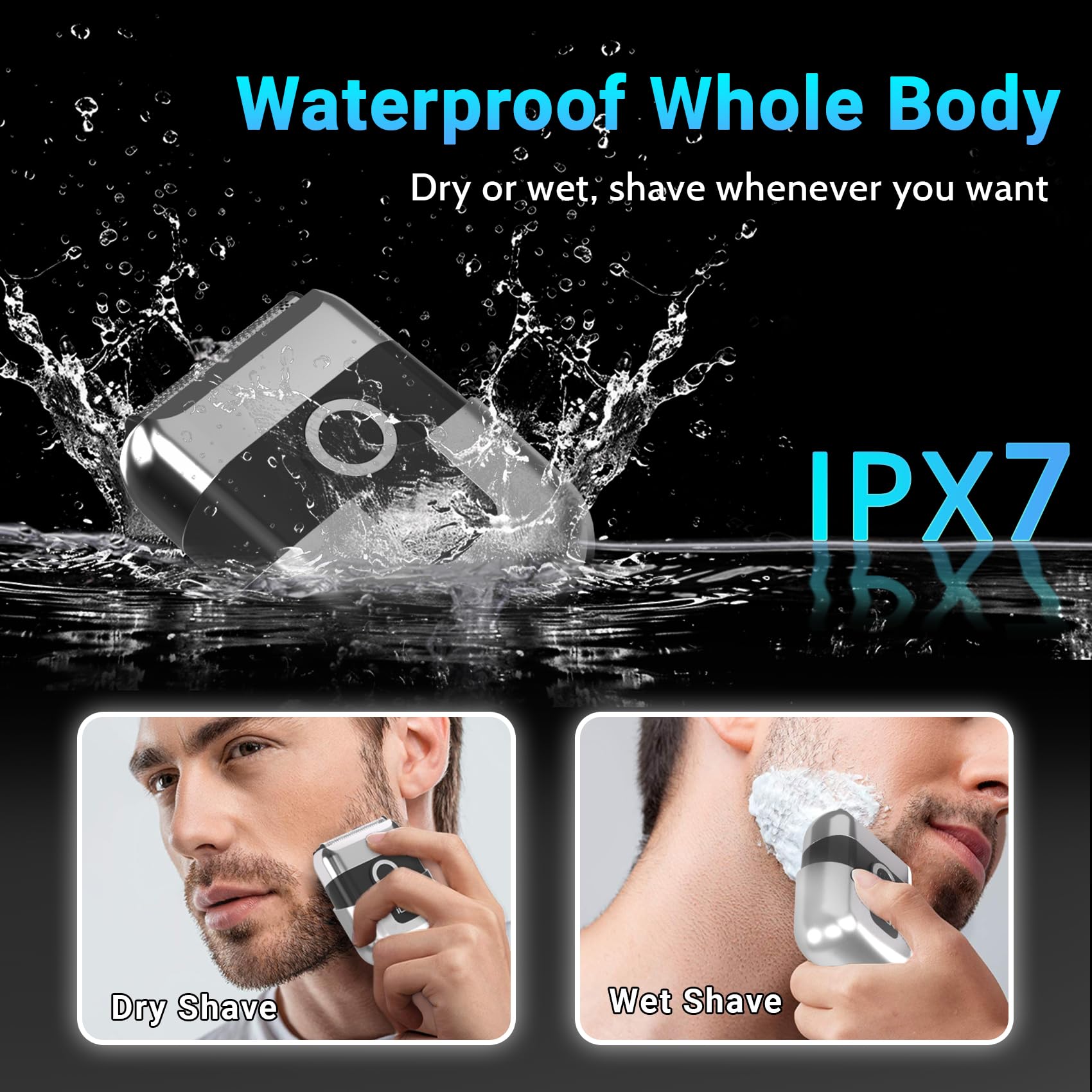 LYRSLF Electric Foil Shavers for Men: Mini Electric Razor, Foil Shaver for Face, IPX7 Waterproof Wet Dry Cordless Razor with 3 Floating Blades, LED Display for Travel & Home, USB Type C