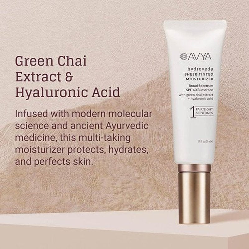 AVYA SPF 40 Sheer Tinted Moisturizer - Hydrating Hyaluronic Acid & Green Chai for Brighter Skin | Fair & Light Shade (1.7oz/50ml)