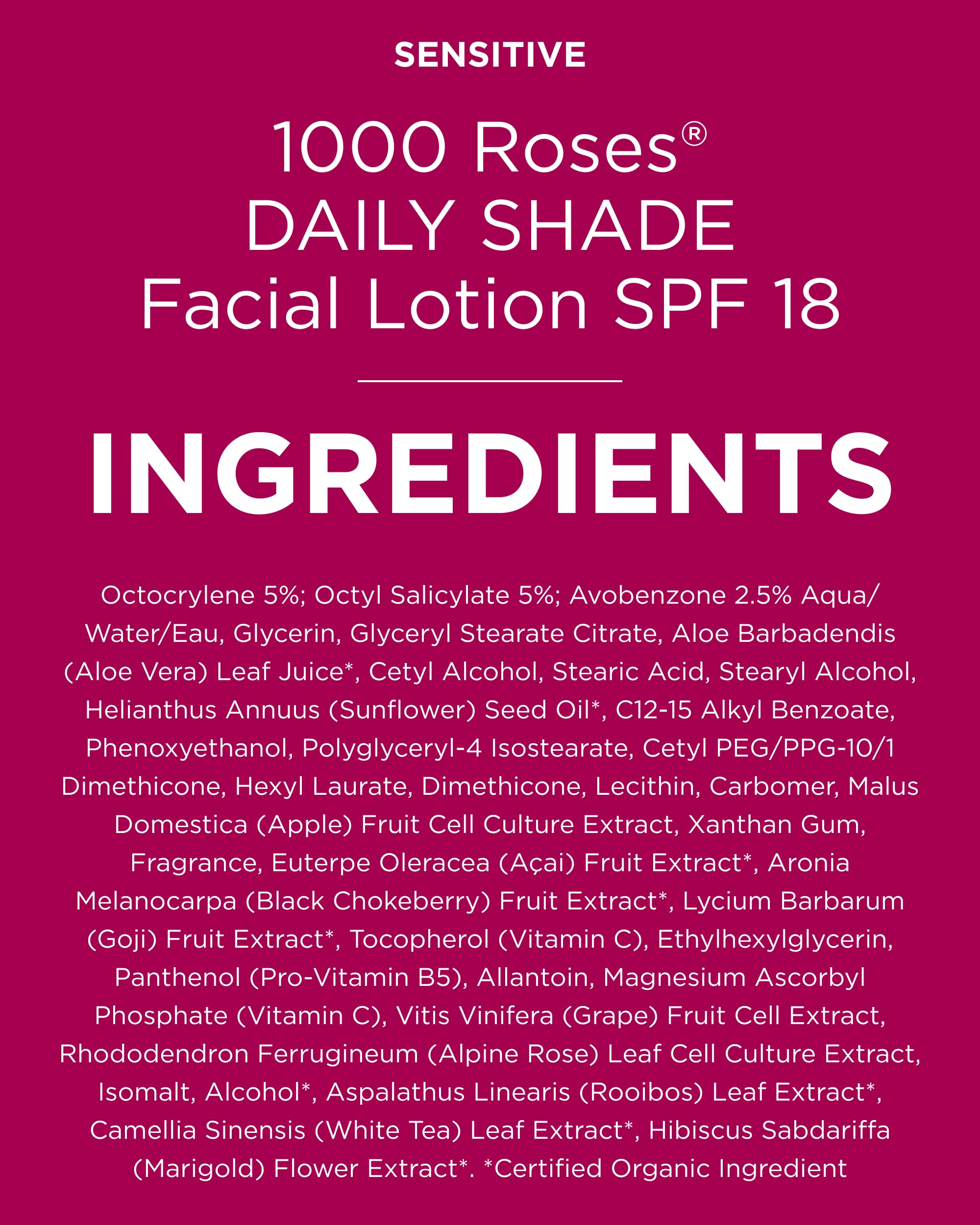 Andalou Naturals 1000 Roses Daily Shade Facial Lotion SPF 18 - 2-in-1 Skin Moisturizer & Face Sunscreen - Ultra Sheer & Hypoallergenic Skincare for Sensitive Skin - With Aloe Vera - 2.7 fl oz
