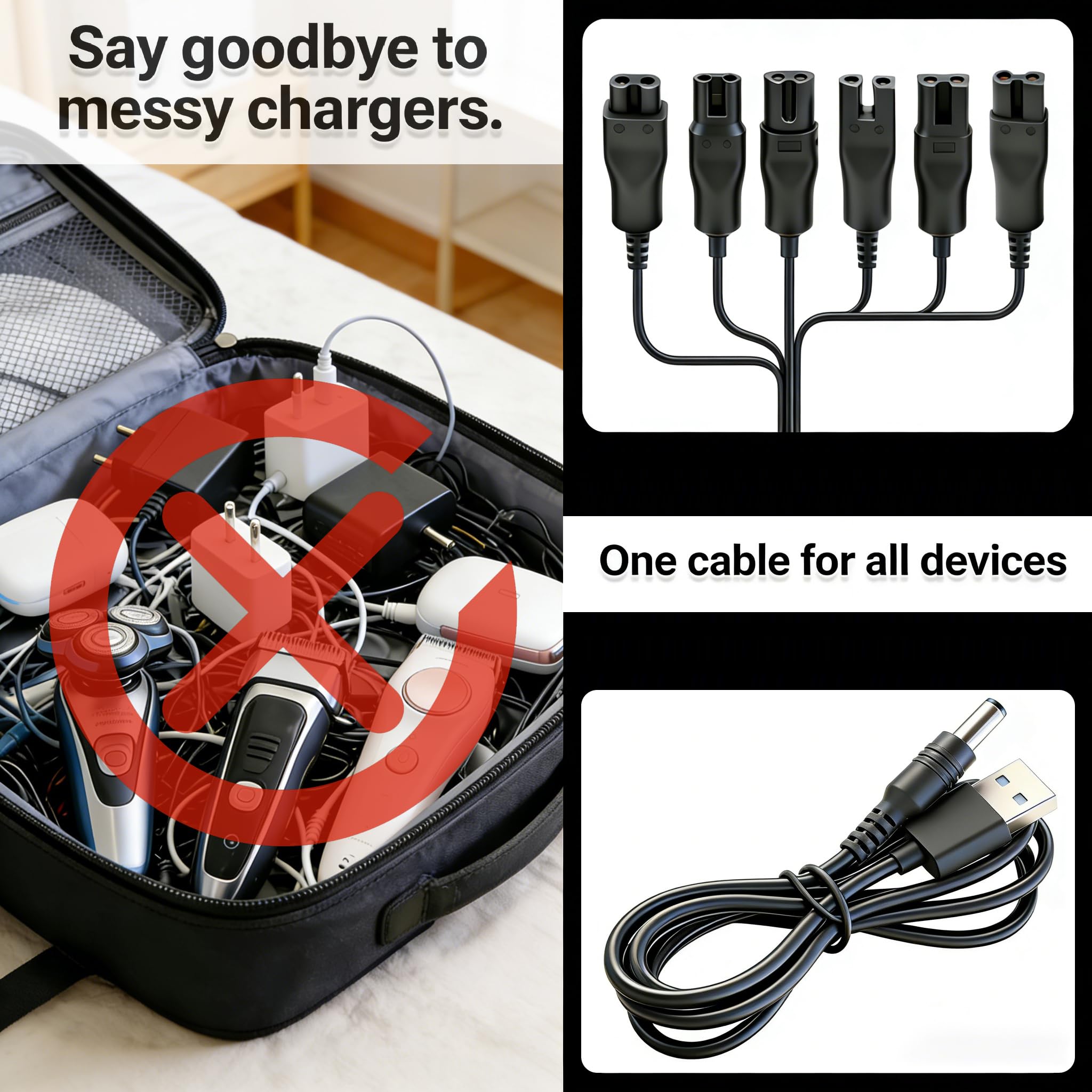 5V USB Charger Cord for Electric Hair Clippers, Beard Trimmers, Shavers