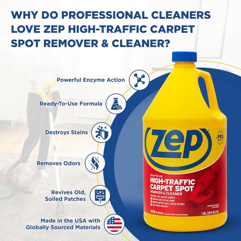 Zep High Traffic Carpet Cleaner - 1 Gallon - Deep Stain Removal for High-Traffic Areas