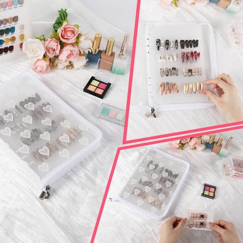 ASTONFOG Press On Nail Storage Organizer Binder with 8 Insert Pages - A5 Size & Double Sized Tape, Press on Nails Display Storage Book, Reusable Fake Nail Swatch Collecting Book (White)