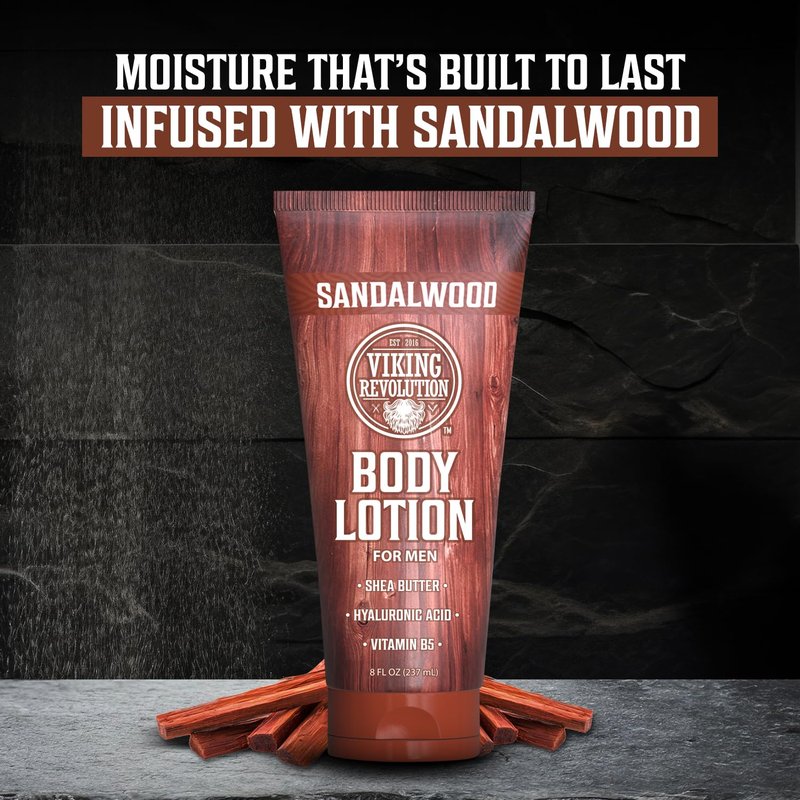 Viking Revolution Sandalwood Body Lotion for Men - Nourishing Hydration with Shea Butter & Vitamin B5 | 8oz