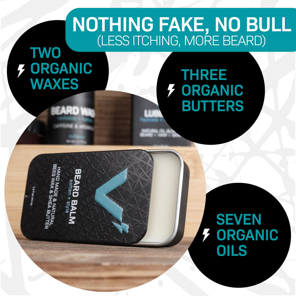 VOLT Grooming Beard Balm for Men, Organic Oils, Bees Wax, Mango & Shea Butter, Beard Care Moisturizer Leave in Conditioner for Beards, Natural Ingredients, Softens & Styles, Outback Scent, 1.5 Oz