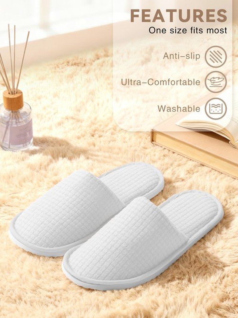 KUTTOR 6 Pairs Polar Fleece Spa Slippers Disposable Closed-Toe Hotel House Slippers Reusable Non-Slip Fits Men’s 10/Women’s 11 for Home Travel Spa Guests