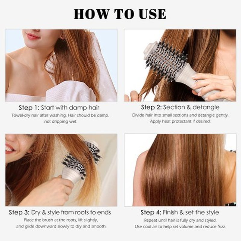 Blow Dryer Brush, Hair Dryer Brush in One, 600W Oval Hot Air Volumizer & Straightener, Anti-Frizz Blowout Styling Brush, Dual Voltage 110–240V Travel (2 Inch) Pink
