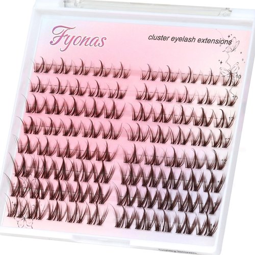 Fyonas Brown Lash Clusters Manga Eyelash Clusters Spiky Cluster Eyelash Extensions 80Pcs D Curl Individual Lashes Volume Anime Lash Clusters with Thin Band Cosplay Lashes DIY at Home (Cutey Brown)