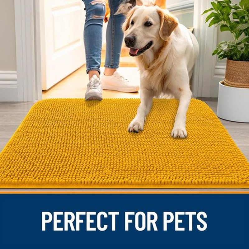 OLANLY Dog Door Mat - Absorbent Non-Slip Washable Doormat for Muddy Paws | 24x16 Golden Yellow