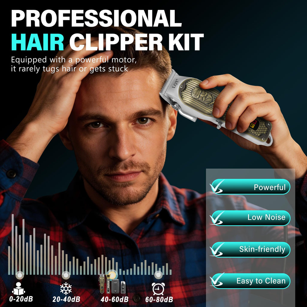 LQT Hair Clippers for Men with LED Power Display, 4-Piece Professional Grooming Kit with Hair Clipper, Detail Trimmer, Foil Shaver & Nose Trimmer, Complete Cordless Set for Home Barber Use