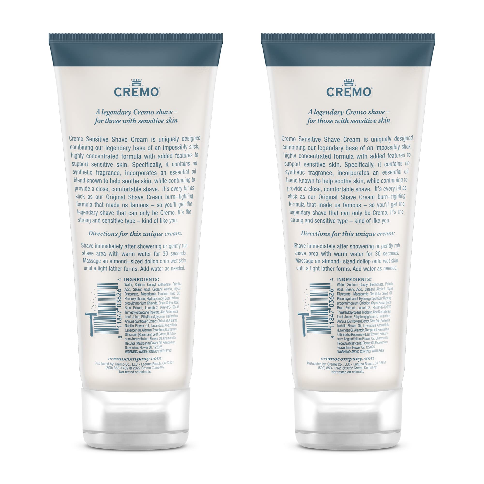 Cremo Sensitive Shave Cream (2 Pack), Astonishingly Superior Ultra-Slick Shaving Cream for Men, Fights Nicks, Cuts And Razor Burn, 6 Fl Oz