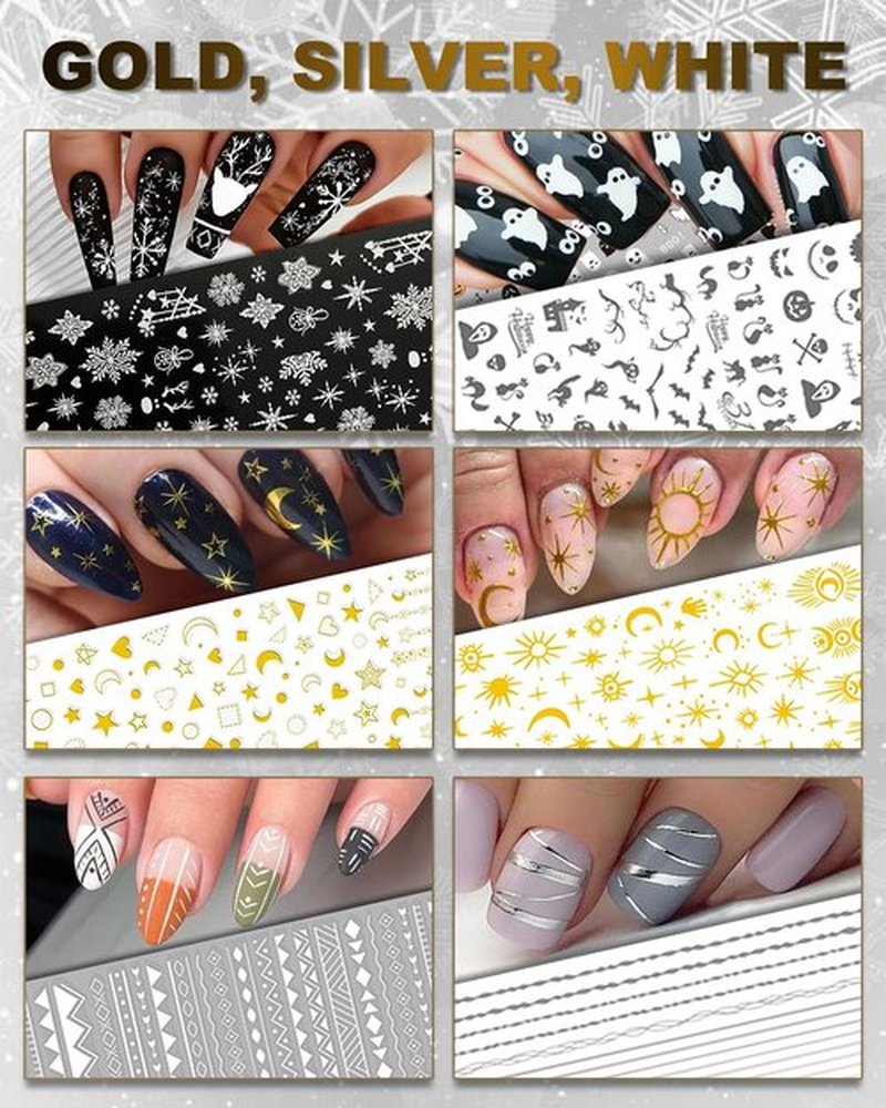 IDDFEVE 30 Sheets All Holiday Nail Art Stickers, Variety Pack Seasonal Nail Decals, Self-Adhesive Colorful Design for Daisy Flowers Butterflies Star Halloween Christmas