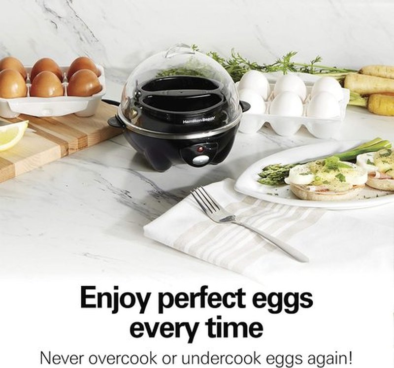 Hamilton Beach 3-in-1 Electric Egg Cooker - Hard Boiled, Poached & Omelet Maker, Holds 7 Eggs, Black