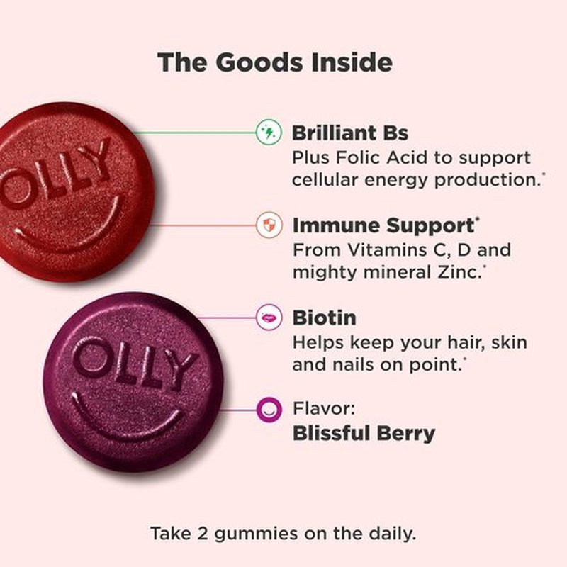 OLLY Women's Daily Multivitamin Gummies - Berry Flavor, Chewable Vitamins A, D, C, E & Biotin | 130 Count