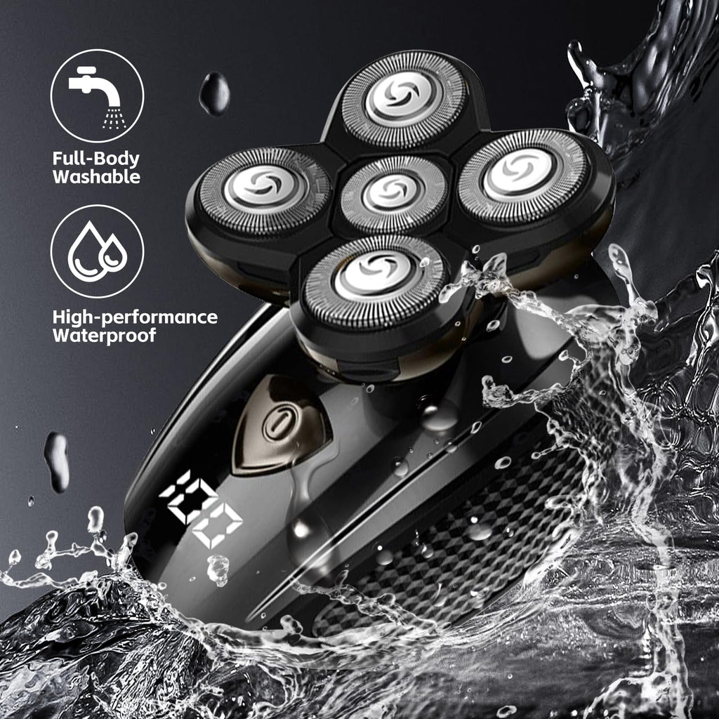 Bald Head Shaver,Electric Head Shavers for Bald Men, 5-in-1 Head and Face Grooming Kit, Waterproof Cordless Rotary Razor and USB Rechargeable,Gifts for Men