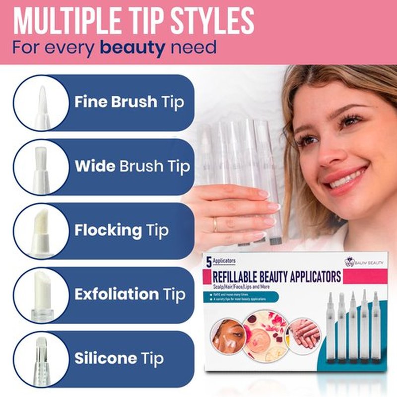 Refillable Cuticle Oil Pen – 5 Pack Empty Nail & Hair Oil Applicator Pens with Brush Tip, Reusable Beauty Pens for Hair, Lip Gloss & Essential Oils – Includes Push Sticks
