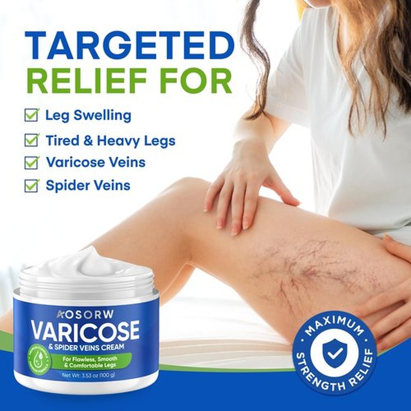 AOSORW Varicose & Spider Veins Cream – Natural Vein Treatment Leg Cream to Improve Circulation, Relieve Tired Legs & Swelling – Helps Reduce Appearance of Veins – 3.4 Fl Oz (Pack of 1)