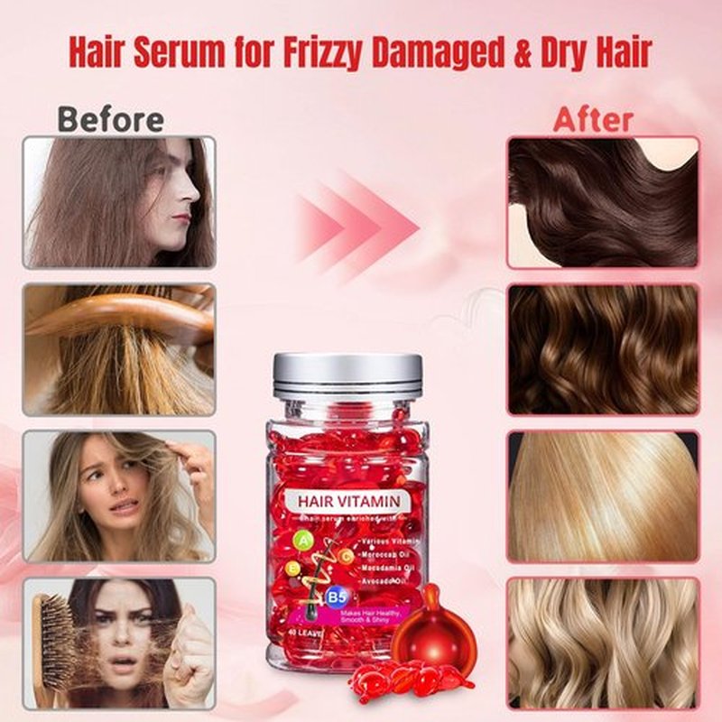 PodaFu No Rinse Hair Treatment Serum, 40 Pcs Moisturizing Oil Capsules Make Hair Shiny with Avocado, Argan Oil & Vitamins A, C, E, B5