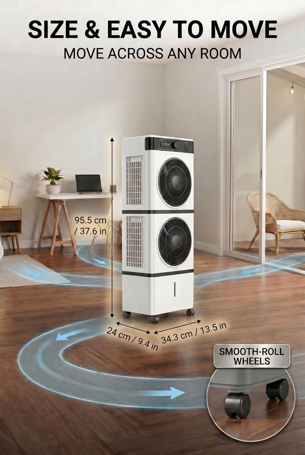 Taztir 2026 Flagship Swamp Cooler, Portable Evaporative Air Cooler, Cooling Tower Fan with 10-Gal Water Tank, 3 Modes 3 Speeds, 30H Timer, 4 Ice Packs, 45° Oscillation & Wheels for Room Office Garage