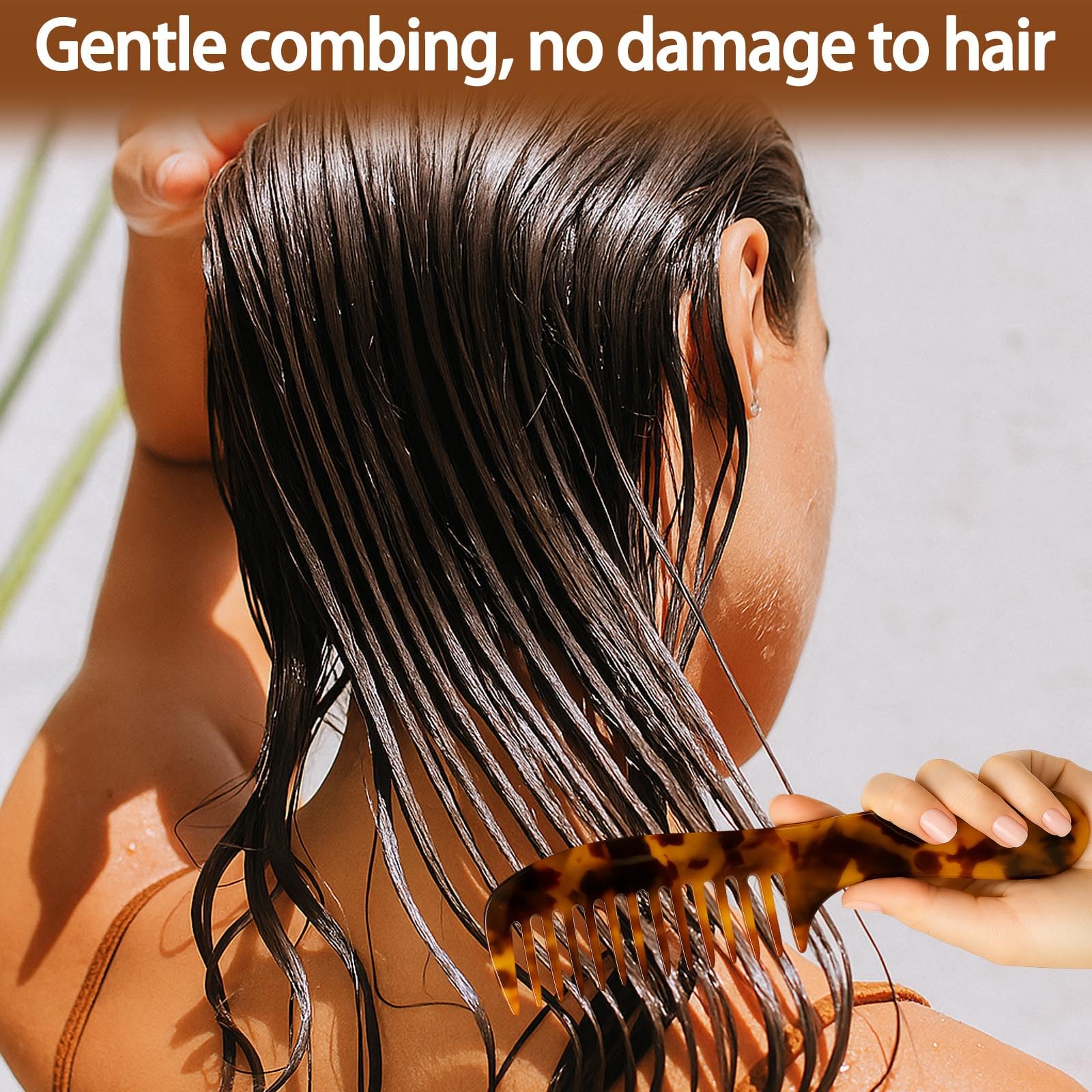 Wide Tooth Comb for women - Large Hair Detangling Comb for Curly Wavy Wet Dry Hair, Cellulose Acetate Combs 2 Pack (Tortoise Shell)