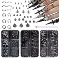 JERCLITY Platinum Gunmetal Black Punk Style Nail Rivets Set 1 Box Cone Nail Charms Studs Alloy Spike Rivets 2 Boxes Retro Metal Nails Circular Rings Nail Charms for Women