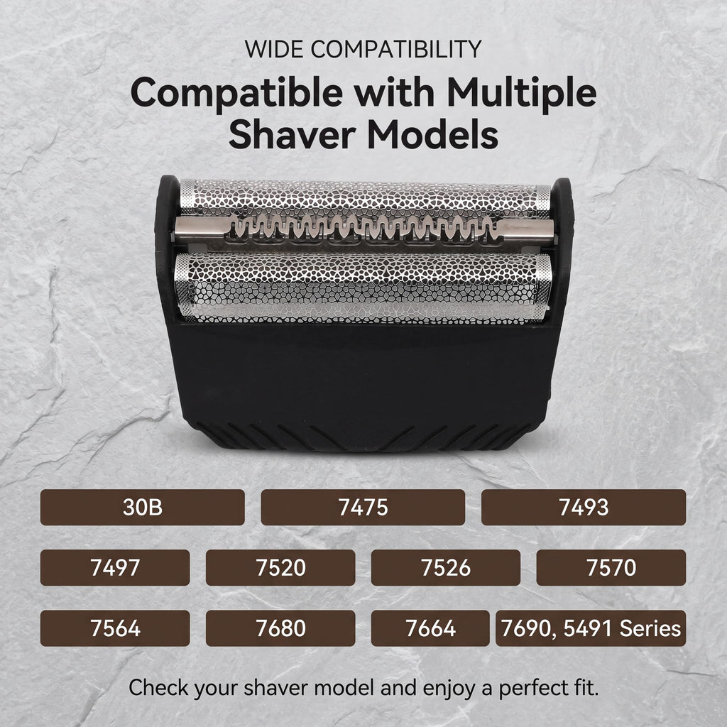 Eatbuy 30B Replacement Head Foil with Cleaning Brush, Compatible for Braun 3 Series Shaver 7475,7493,7497,7520,7526,7570,7564,7680,7664,7690,5491 Series Men's Shaver Head
