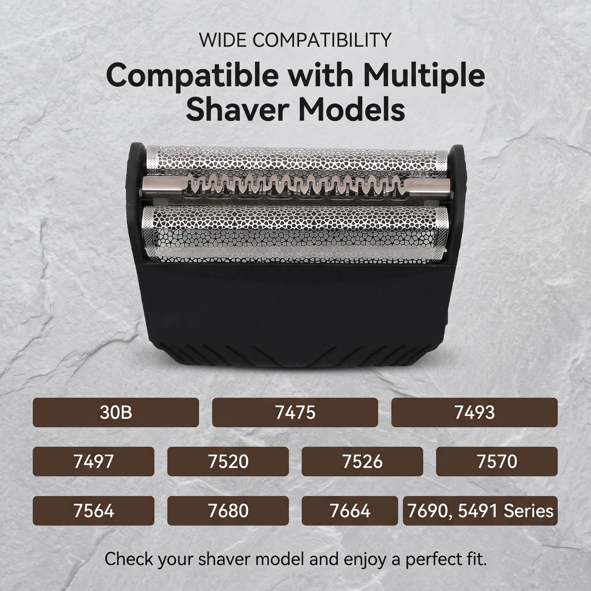 Eatbuy 30B Replacement Head Foil with Cleaning Brush, Compatible for Braun 3 Series Shaver 7475,7493,7497,7520,7526,7570,7564,7680,7664,7690,5491 Series Men's Shaver Head