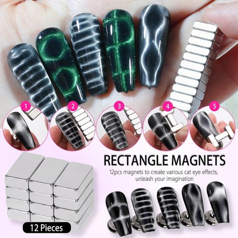 JFIYUOMCI 64Pcs Cat Eye Nail Magnet Tool Set, 3 IN 1 Cat Eye Magnet for Nails, Strong Magnetic Gel Polish Magnets, Cateye Nails Design Tools for DIY At Home Nail Art Accessories