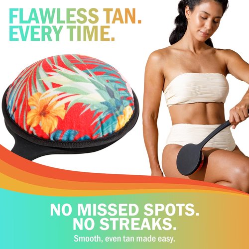Skiennix Self Tanning Lotion Applicator - 17" Ergonomic Silicone Handle for Easy Back Application | Includes Exfoliating Pad