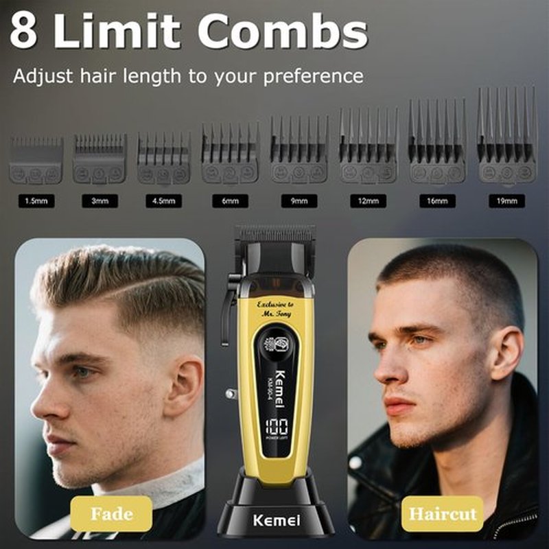 KEMEI 90-4 Professional Hair Clippers for Men, 11500 RPM Barber Clippers with LED Display, Cordless Hair Trimmer with DLC Blade & Charging Base, 2000 mAh Hair Clipper for Barbers Haircut Kit