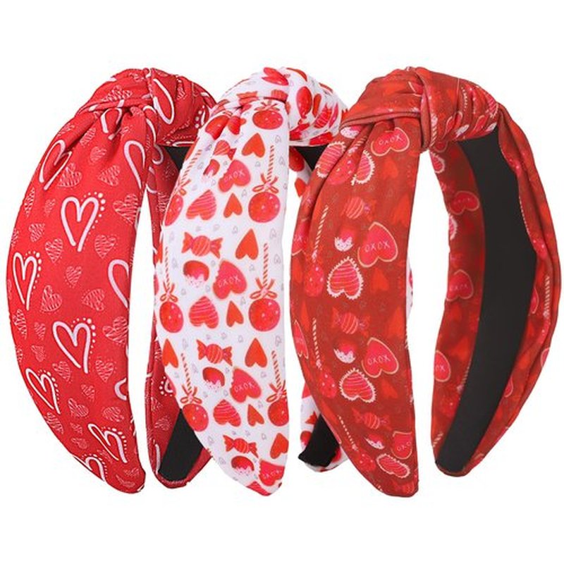 IDDFEVE 3Pcs Valentines Day Headbands for Women, Heart Love Holiday Knotted Hair Hoops, Festive Gift Hair Accessory (Red)