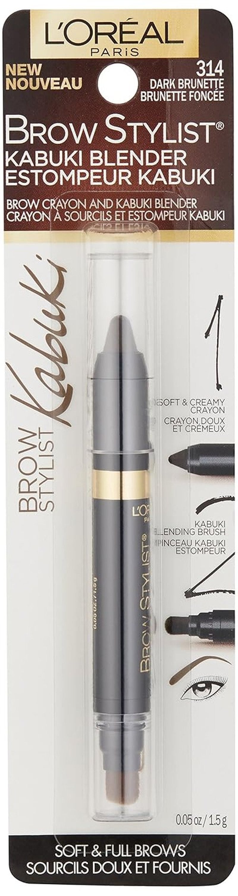 L'Oréal Paris Brow Stylist | Kabuki Blender Brow Crayon for Perfect Brows - Dark Brunette, 0.05 oz.