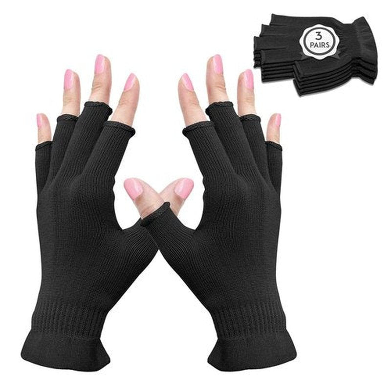 MIG4U 3 Pairs Fingerless Moisturizing Gloves, Half Finger Touchscreen Beauty Glove for SPA, Eczema, Dry Hands, Skin Treatment, Summer Sun UV Protection (L/XL, Black-3pairs)