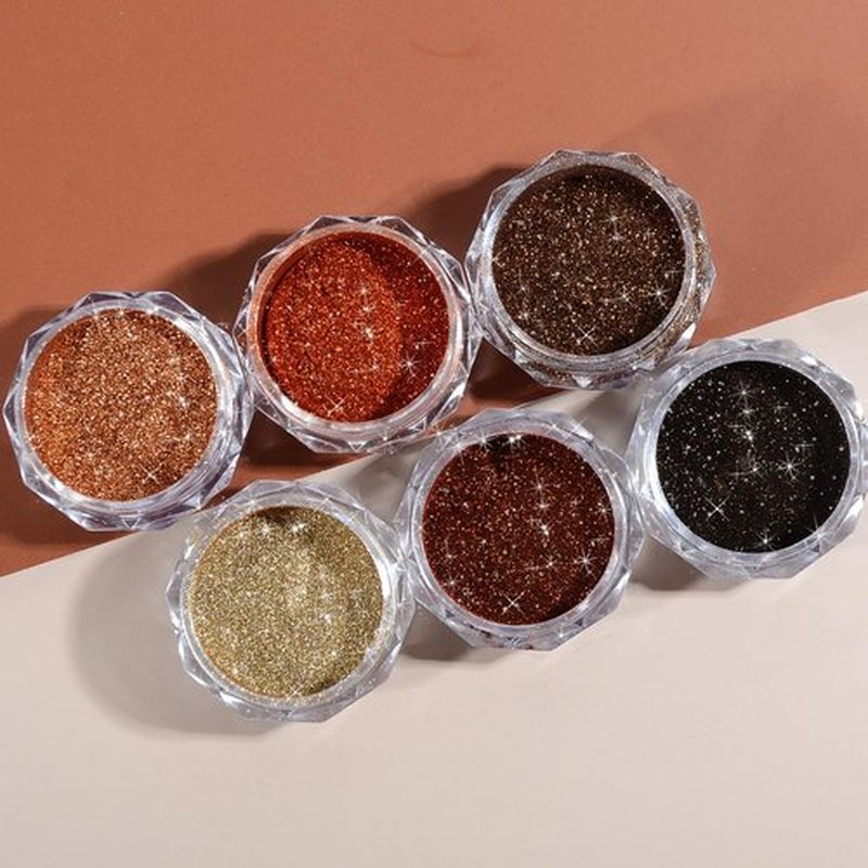 Chrome Nail Powder Set, 6 Maillard Colors Metallic Brown Chrome Nail Powder Mirror Effect Brown Pigment Chrome Powder Manicure Nail Glitter Dust with Sponge Applicators