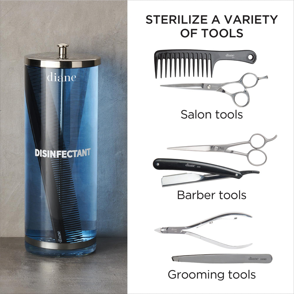 Diane Glass Disinfectant Jar for Sterilizing Hair Salon Shears, Combs, Barber Cleaning Supplies, Clippers, and Nail Tools – Large - 10” Tall x 3.4” Wide – 33 Fl Oz Capacity