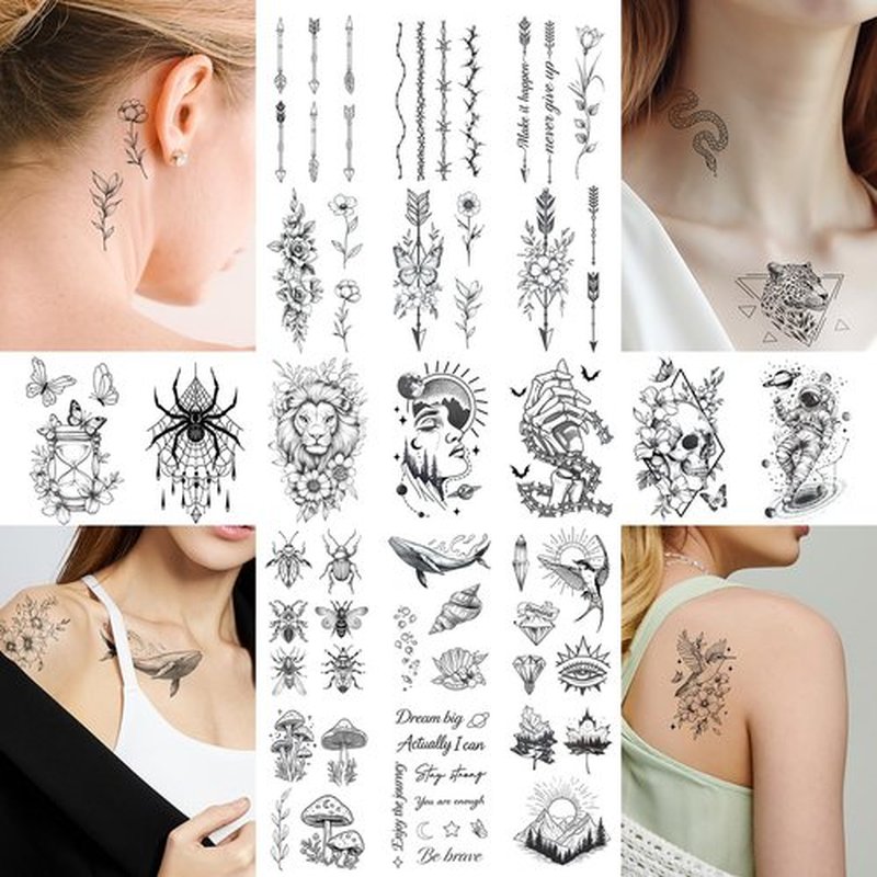 Cerlaza 100 Sheets Temporary Tattoos Adult, 320 Mixed Styles Fake Tattoos for Women Men, Realistic Waterproof Long Lasting Temp Tattoo Stickers, Semi Permanent Small Tattoo for Hand Finger