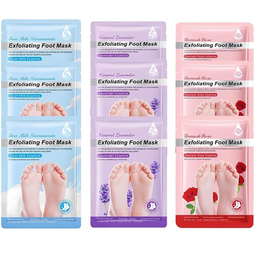 Foot Peel Mask 9 Pack, Exfoliating Foot Mask with Rose, Goat Milk & Lavender, Moisturizing Foot Exfoliator Peeling Masks for Dry Cracked Feet, Foot Masks to Remove Dead Skin for Men & Women
