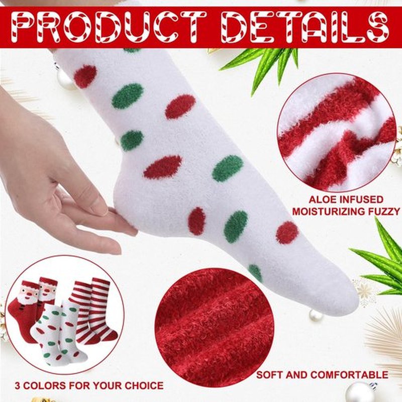 Suhine 3 Pair Christmas Aloe Infused Ultra Moisturizing Socks Colorful Patterns Fuzzy Christmas Socks Aloe Vera Socks for Spa (Vivid)