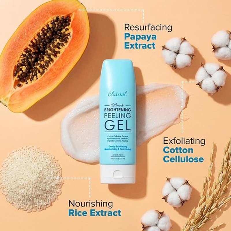 Ebanel Brightening Peeling Gel - Gentle Exfoliating Face & Body Scrub with Rice, Papaya & Hyaluronic Acid