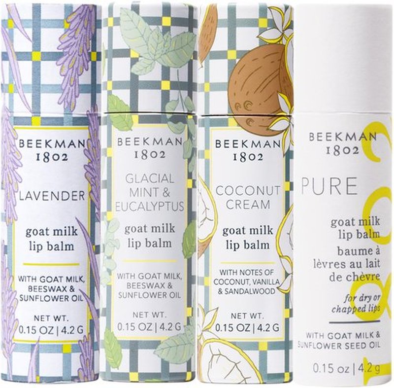 Beekman 1802 The Perfect Pucker 4-Piece Lip Balm Gift Set – Assorted Scents, Nourishes, Hydrates & Softens Lips, Prevents and Treats Dry & Chapped Lips, Cruelty-Free Lip Care