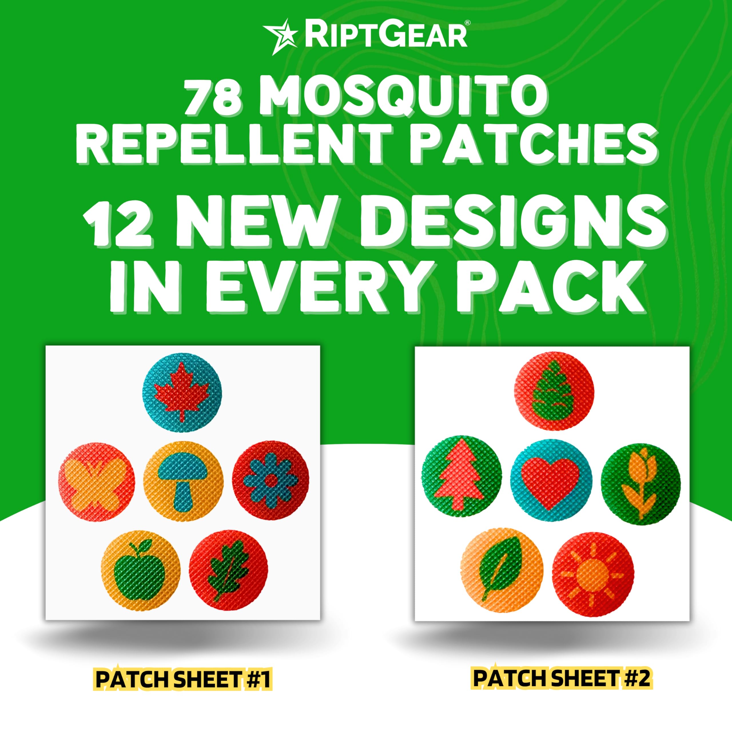RiptGear Natural Mosquito Patch Stickers for Kids - Insect Citronella Oil Stickers (78 Pack)