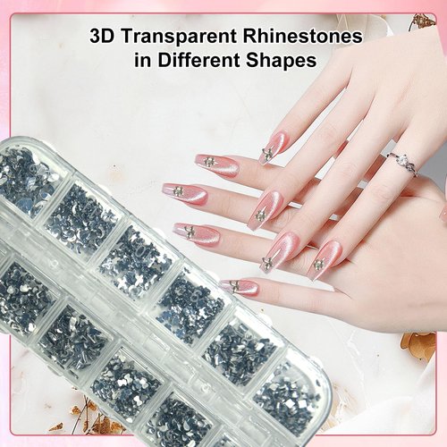 8 Boxes 3D Nail Charms Kit Rhinestones Colorful Crystals Clear Multi Shape Half Round Pearls Butterfly Diamond White Pink Craft Supplies DIY Accessories