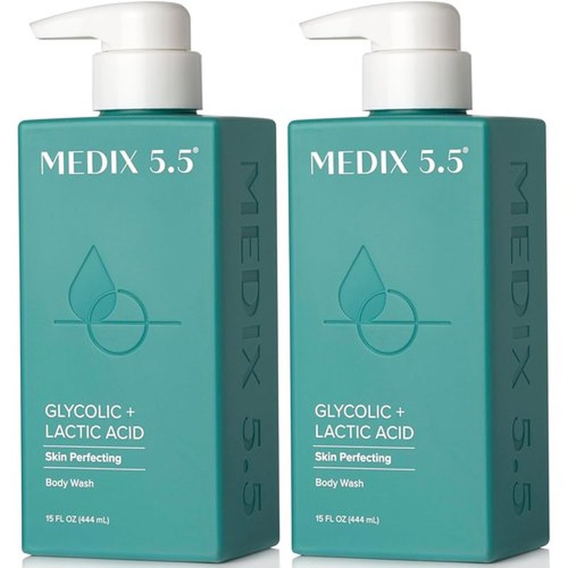 MEDIX 5.5 Exfoliating Body Wash Gel - AHA Glycolic & Lactic Acid Cleanser | KP Bump Eraser | 2-Pack