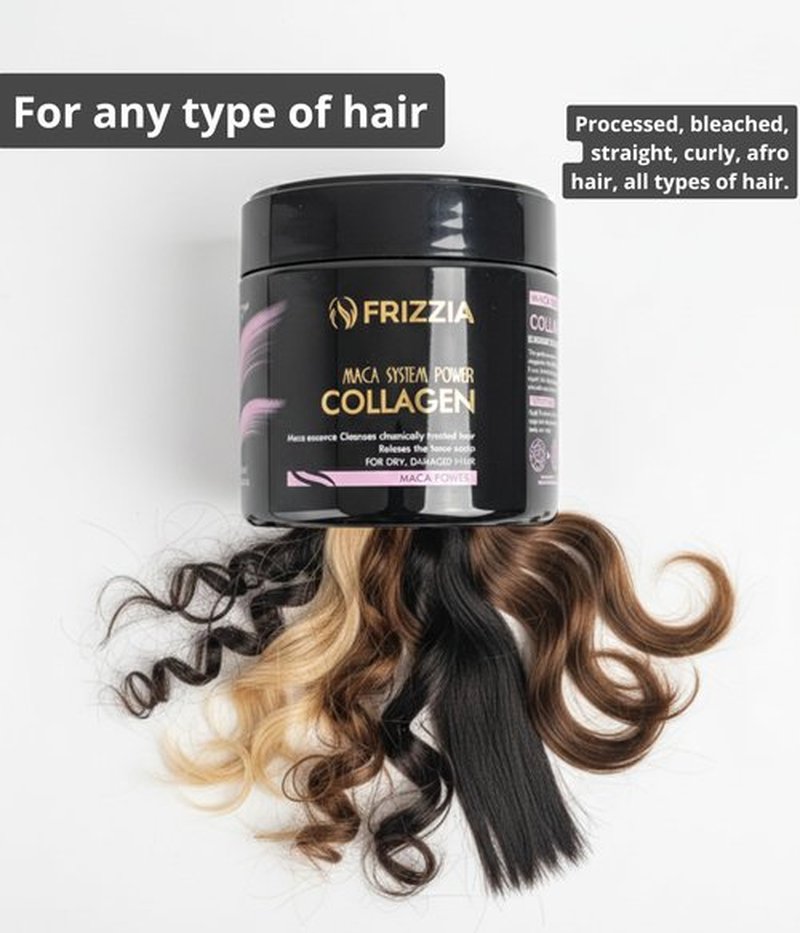 Frizzia ULTRA Collagen Hair Mask, EASY to use. With argan oil and maca. Hydration and shine, anti-frizz treatment for dry and damaged hair, professional smoothness, 500 ml