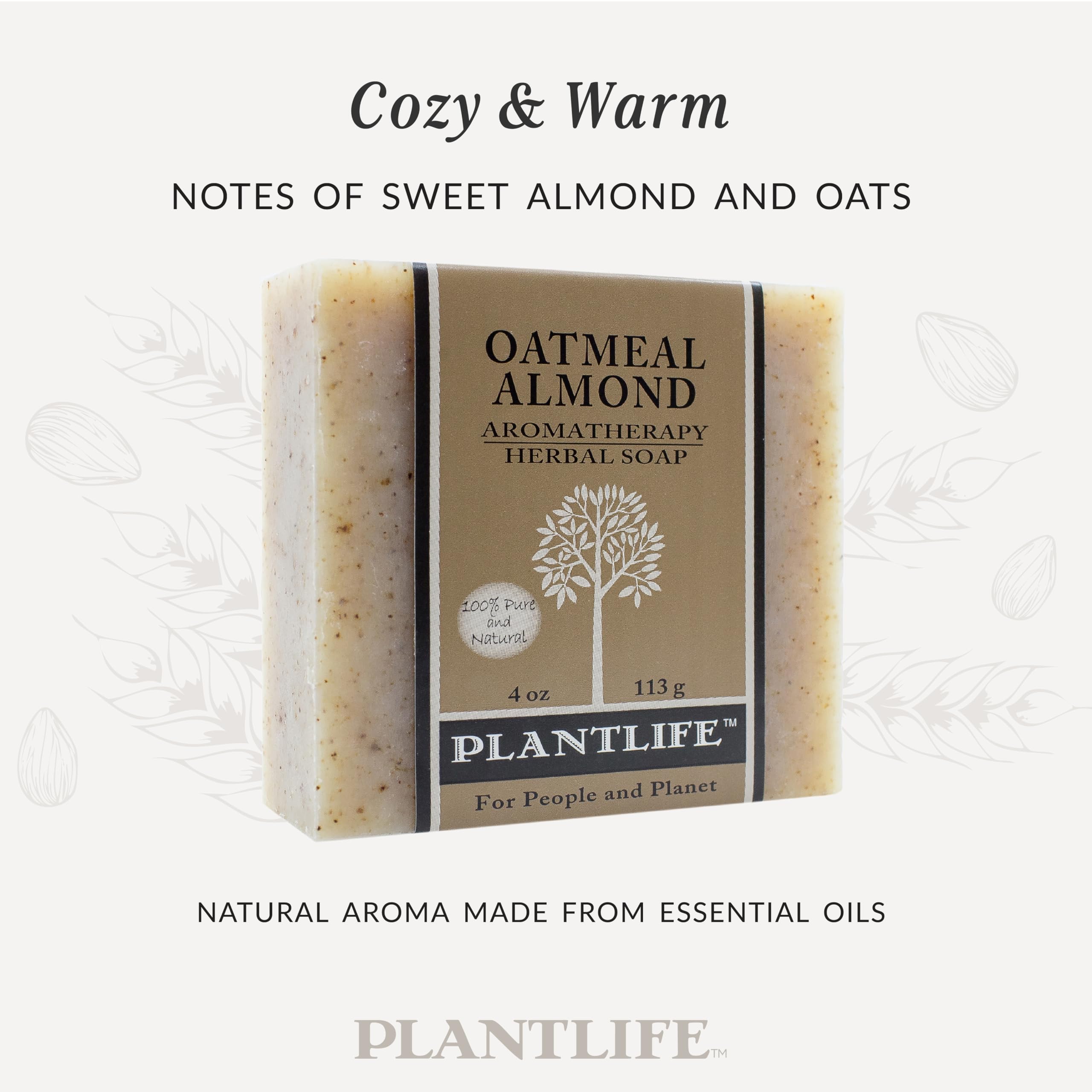 Plantlife Oatmeal Almond Bar Soap - Moisturizing and Soothing Soap for Your Skin - Hand Crafted Using Plant-Based Ingredients - Made in California 4oz Bar