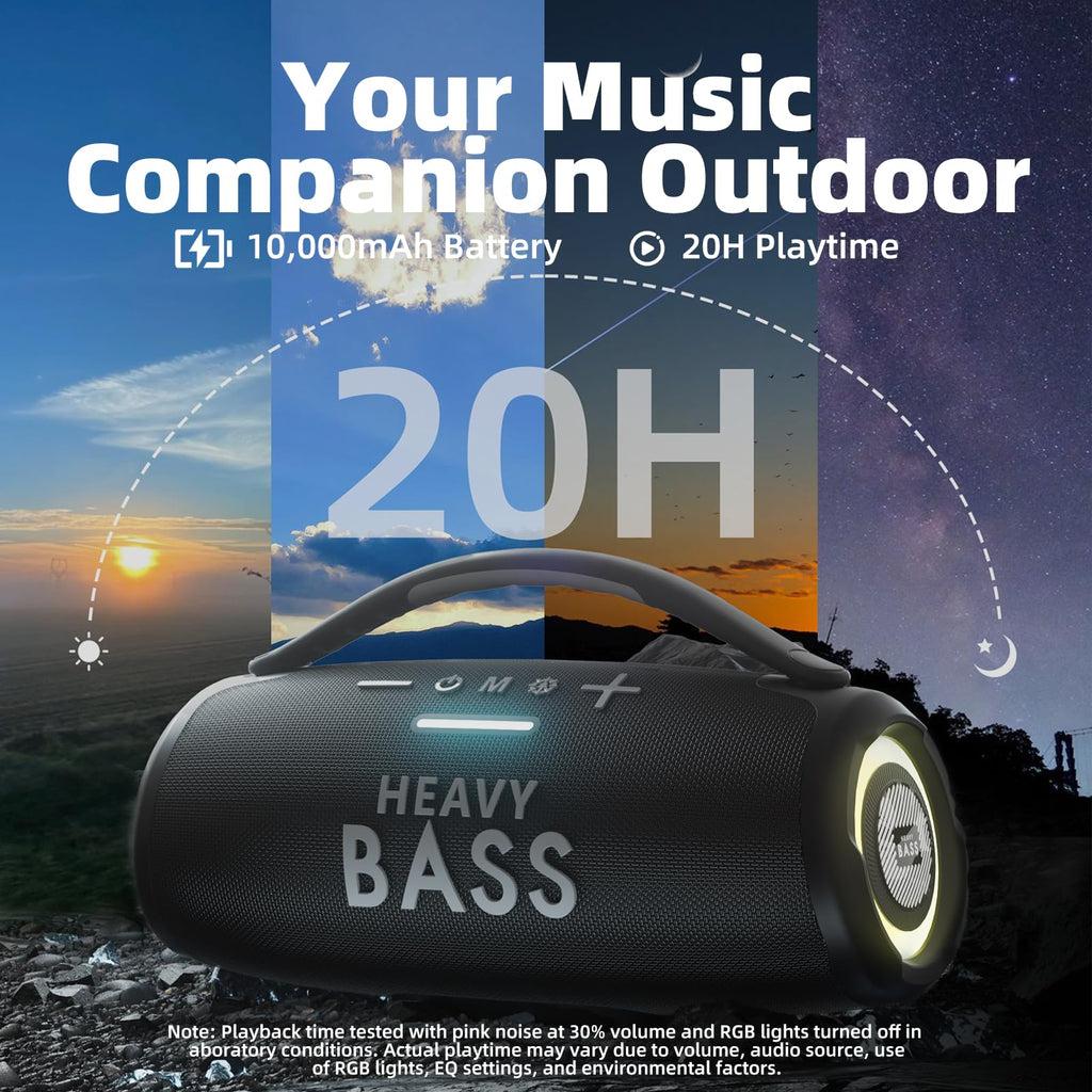 HEAVY BASS Speakers Bluetooth Wireless, 80W Max Loud Portable Speaker with Deep Bass, 20H Playtime, IPX6 Waterproof, Dual Pairing, Perfect for Home,Party,Travel,Outdoors