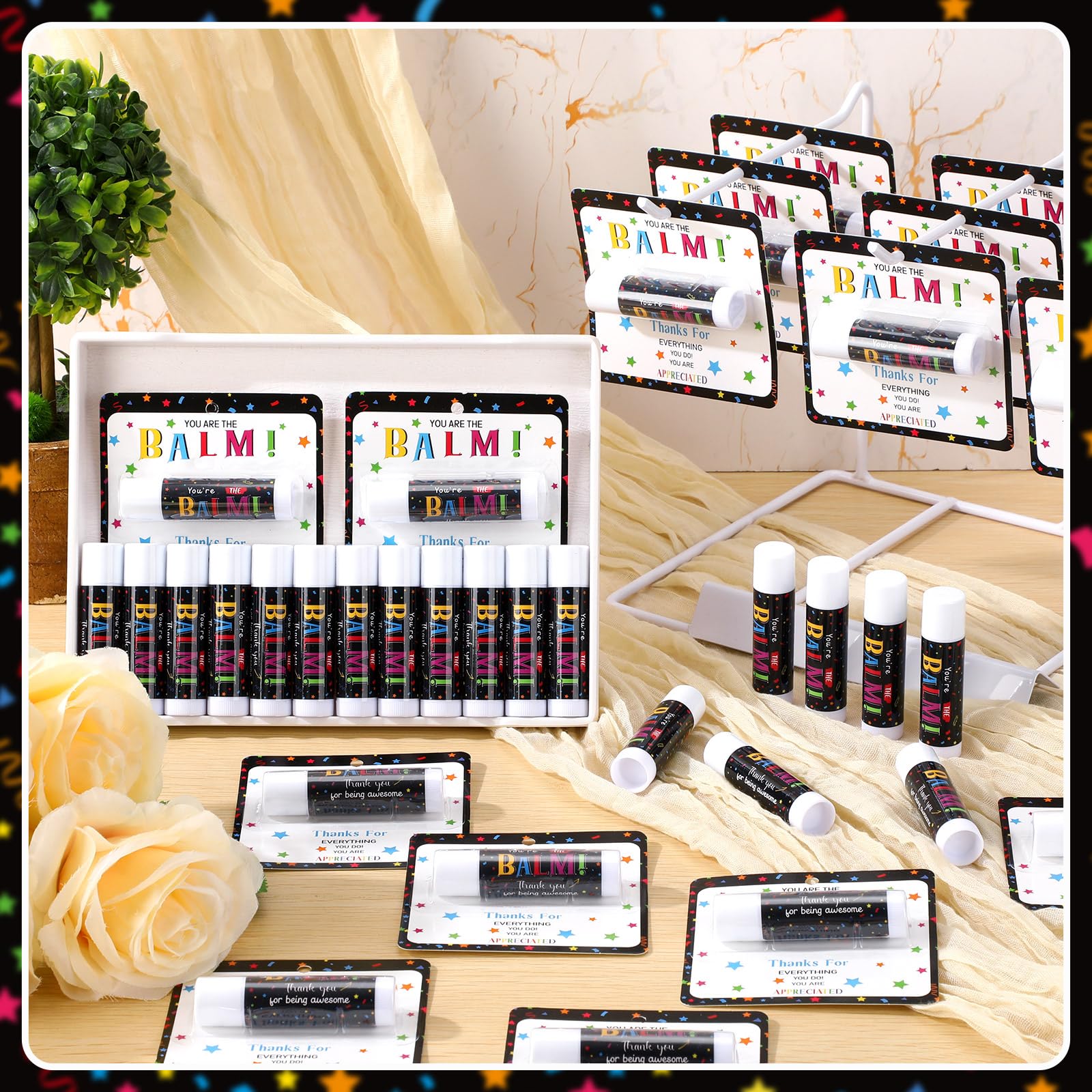 Sacubee 5 Pack Back to School Employee Teacher Appreciation Gifts Bulk Lip Balm Teacher Employee Staff Team Thank You Gifts You're the Balm Volunteer Appreciation Party Favor for Women Men Coworker