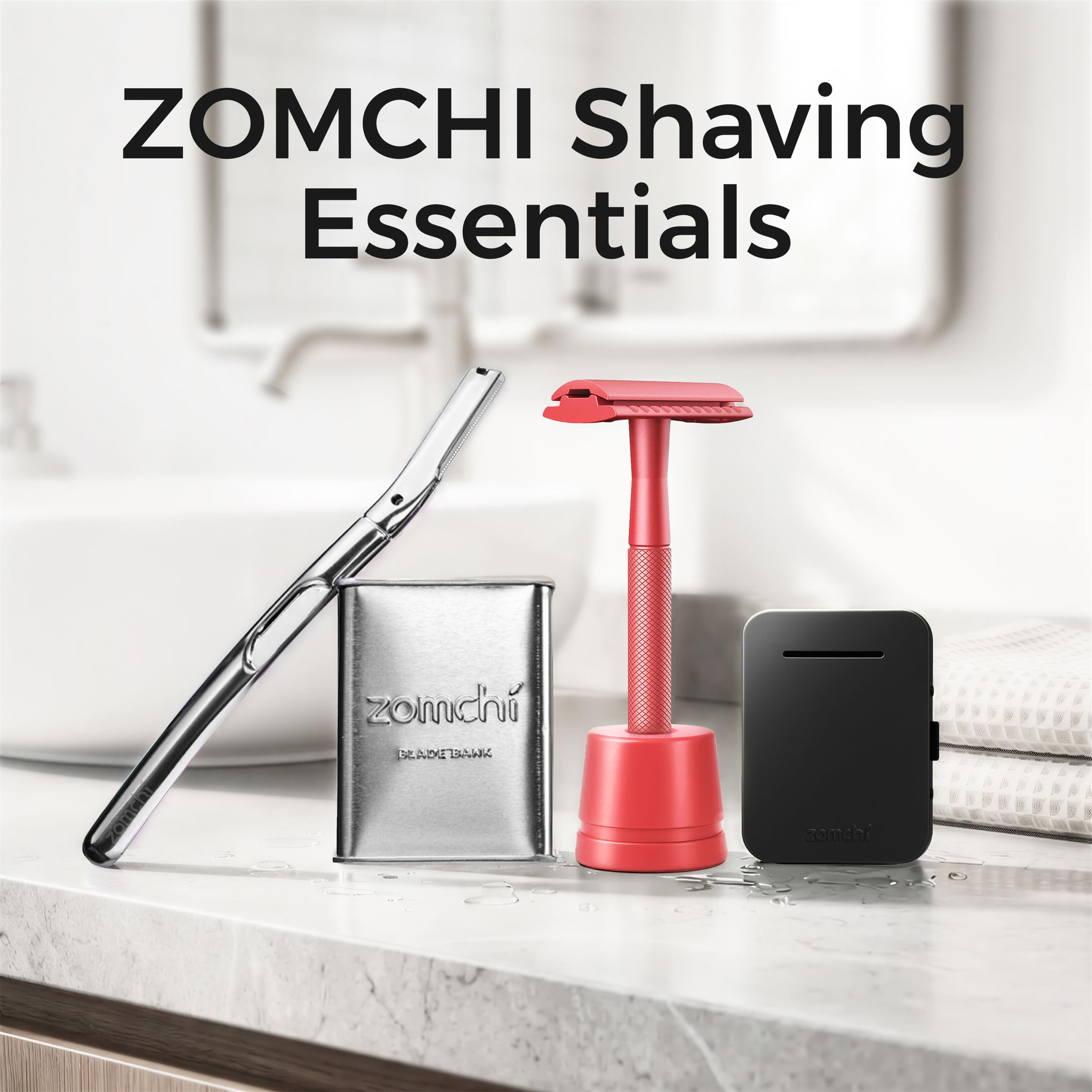 ZOMCHI Double Edge Safety Razor Kit for Men & Women, Stand,Light Coral