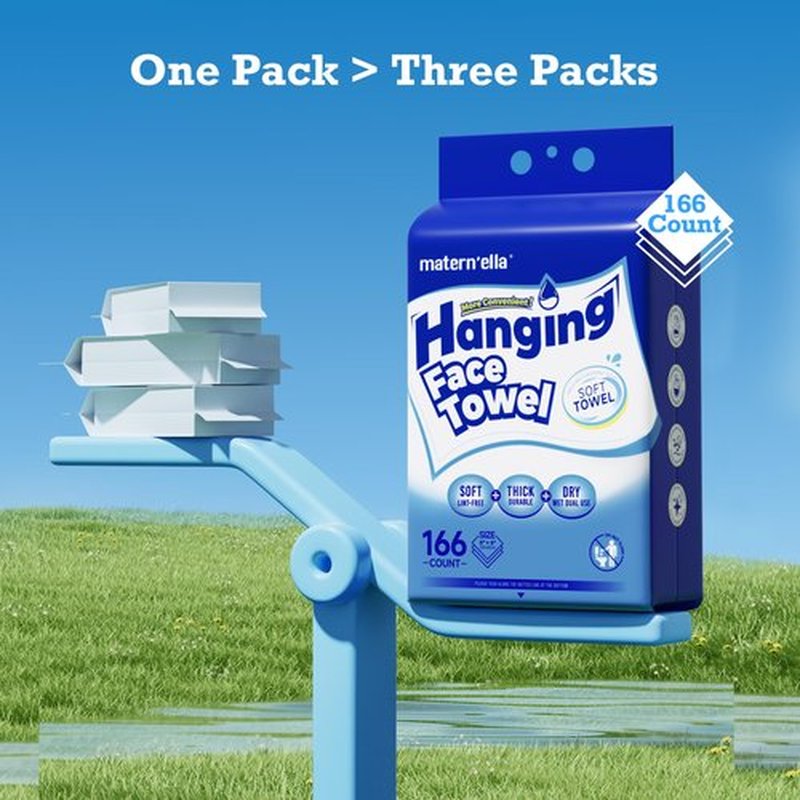 matern'ella Hanging Dry Wipes 166 Counts Face Towel Washcloth Facial Cleansing Thickened Makeup Remover Disposable Soft Face Towelettes for Sensitive Skin Fragrance and Alcohol Free Wet Dry Dual Use